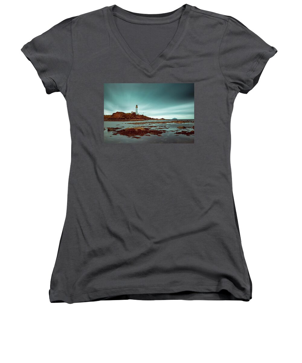Turnberry Lighthouse Scotland Women's V-Neck featuring the photograph Turnberry Lighthouse by Ian Good