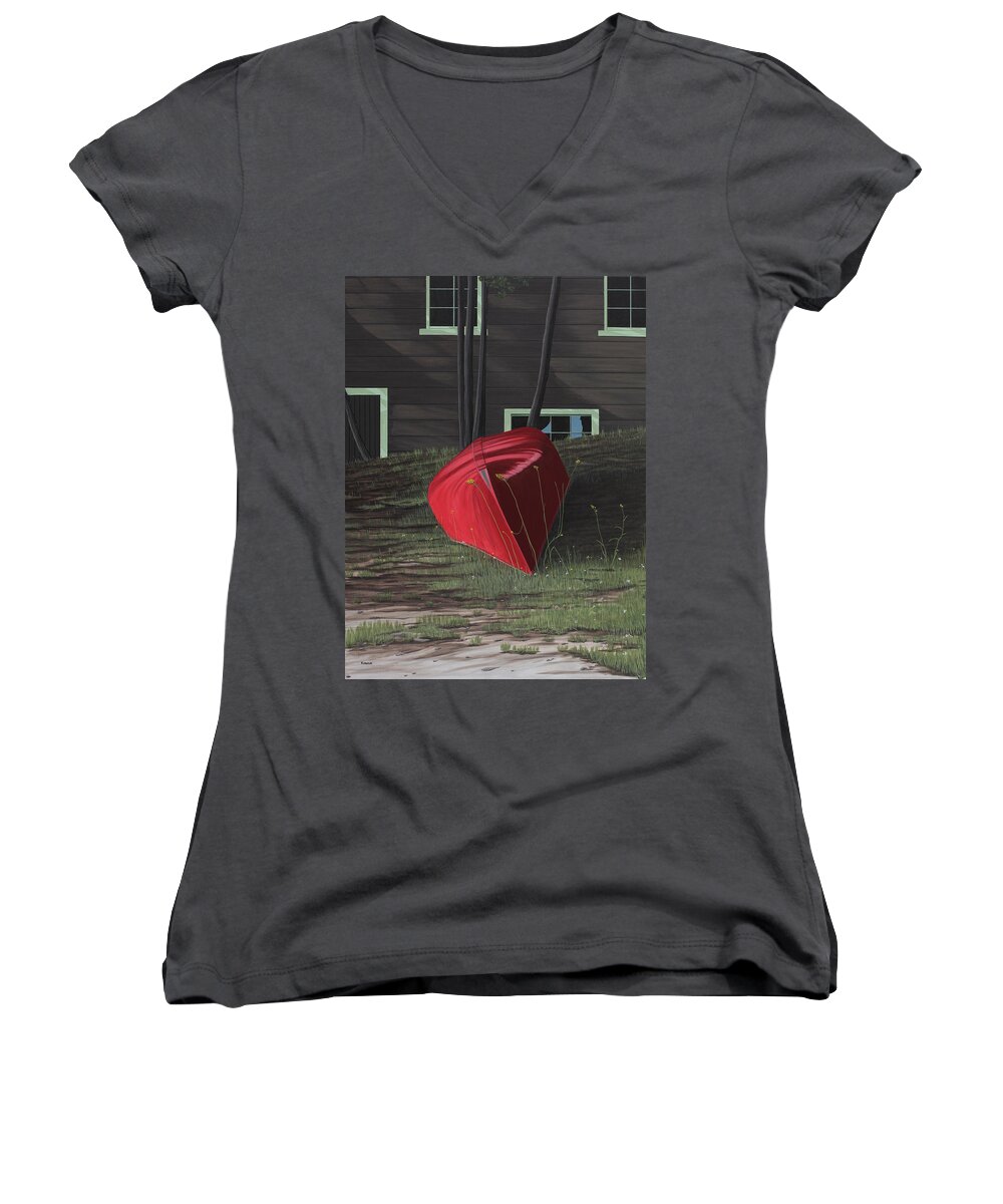 Canoes Women's V-Neck featuring the painting Turned Down Day by Kenneth M Kirsch