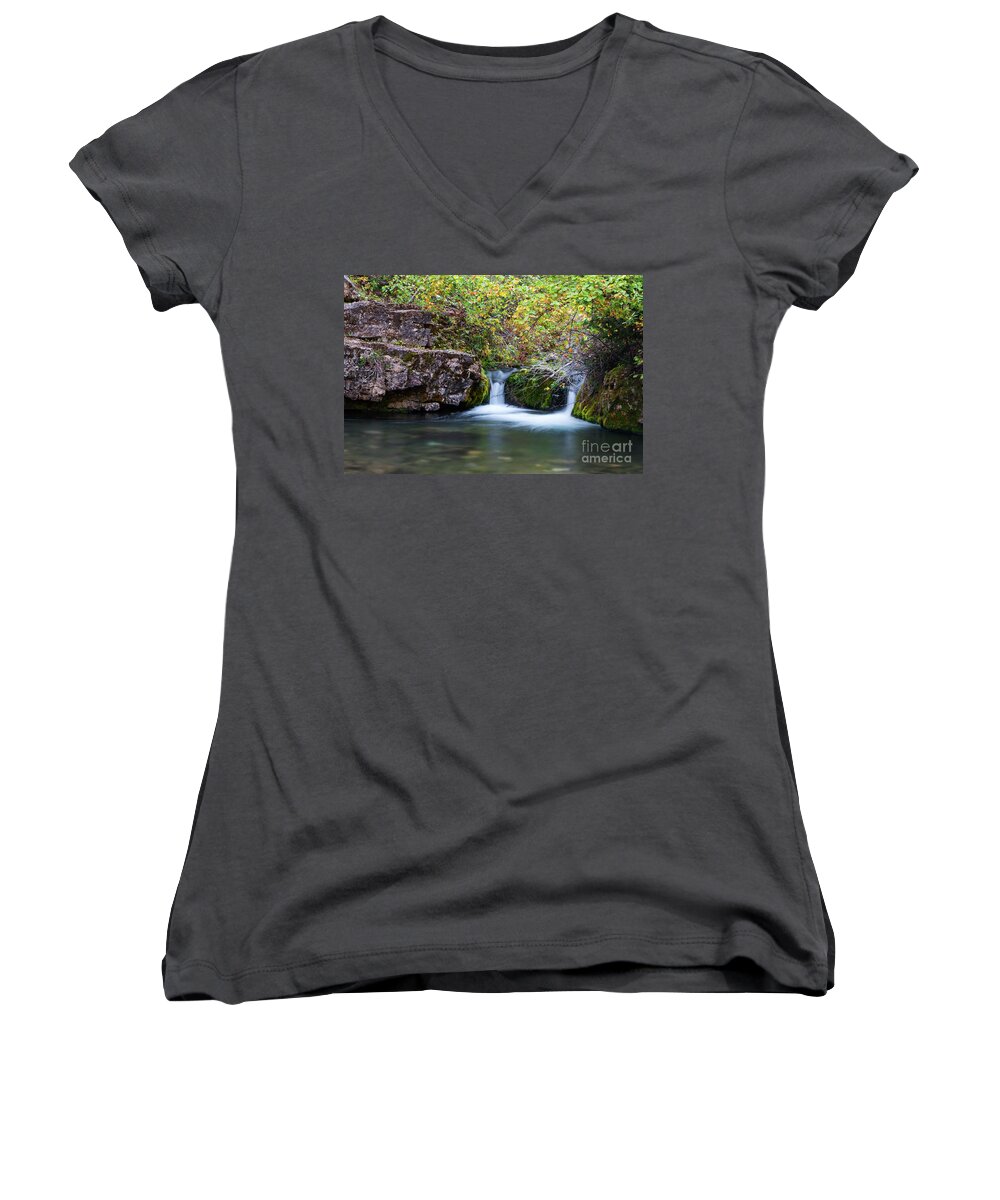 Water Women's V-Neck featuring the photograph Twin Falls by Steve Triplett