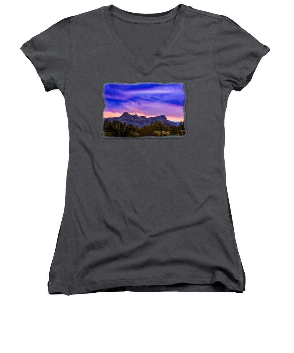 Myhaver Photography Women's V-Neck featuring the photograph Twin Peaks H30 by Mark Myhaver