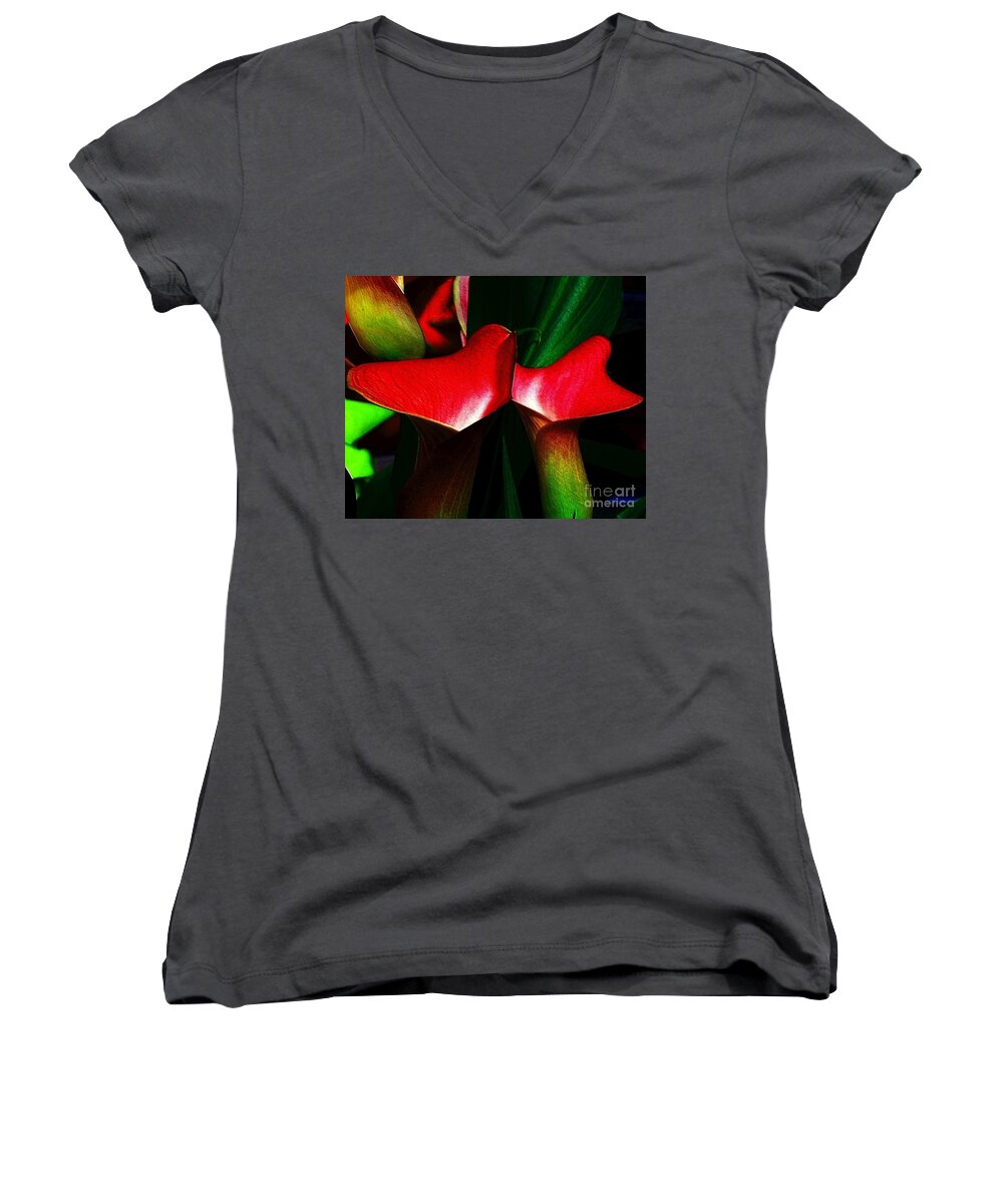 Two Flowers Women's V-Neck featuring the photograph Twins by Elfriede Fulda