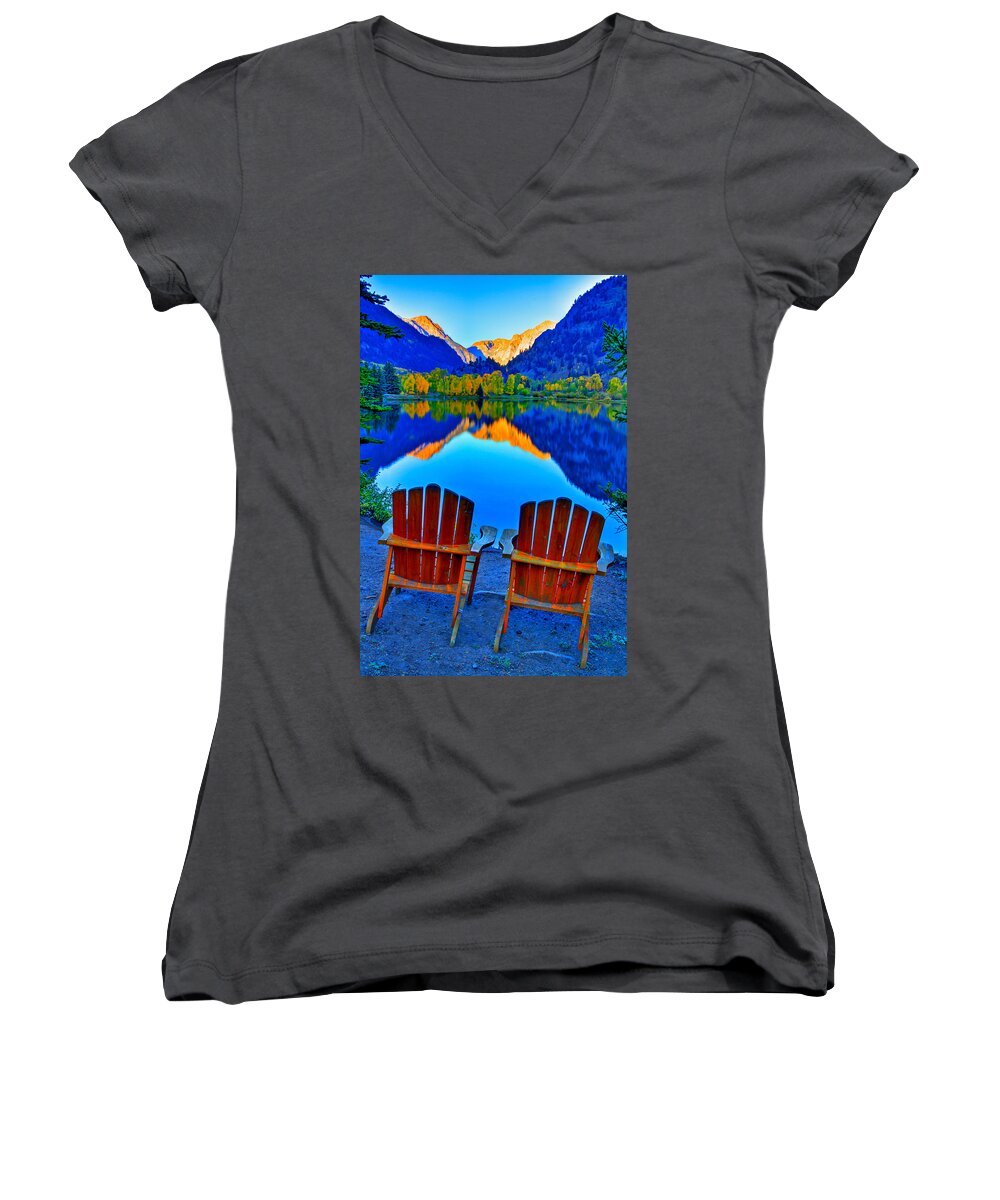 Couple Women's V-Neck featuring the photograph Two Chairs in Paradise by Scott Mahon