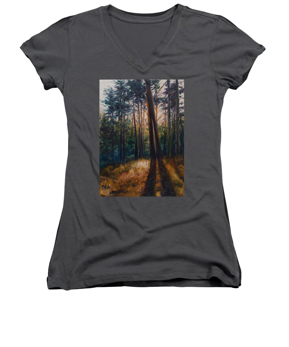 Trees Women's V-Neck featuring the painting Two trees by Rick Nederlof