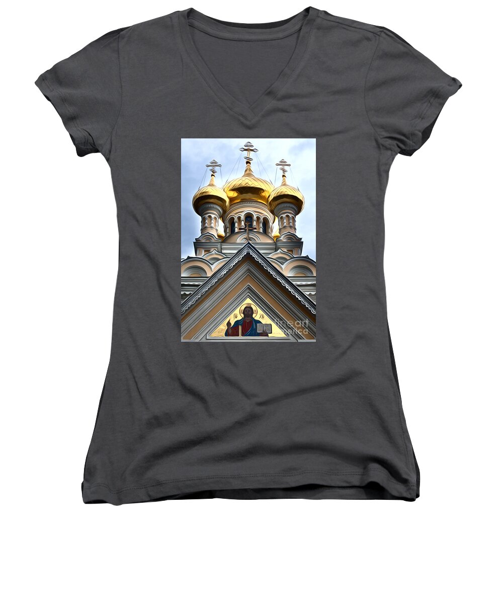 Ukrainian Women's V-Neck featuring the photograph Ukrainian church by Andrew Michael