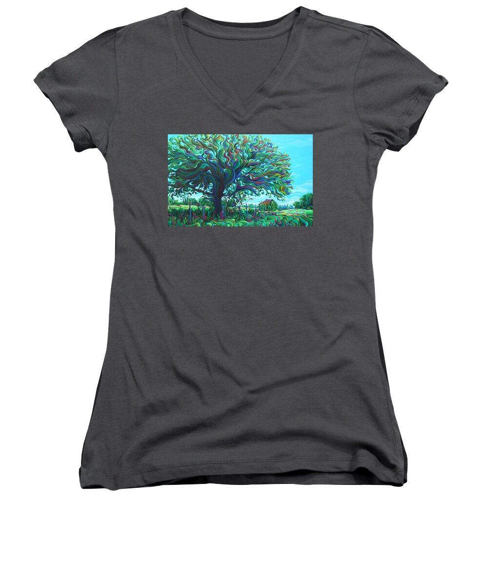 Tree Women's V-Neck featuring the painting UmBrOaken Stillness by Amy Ferrari