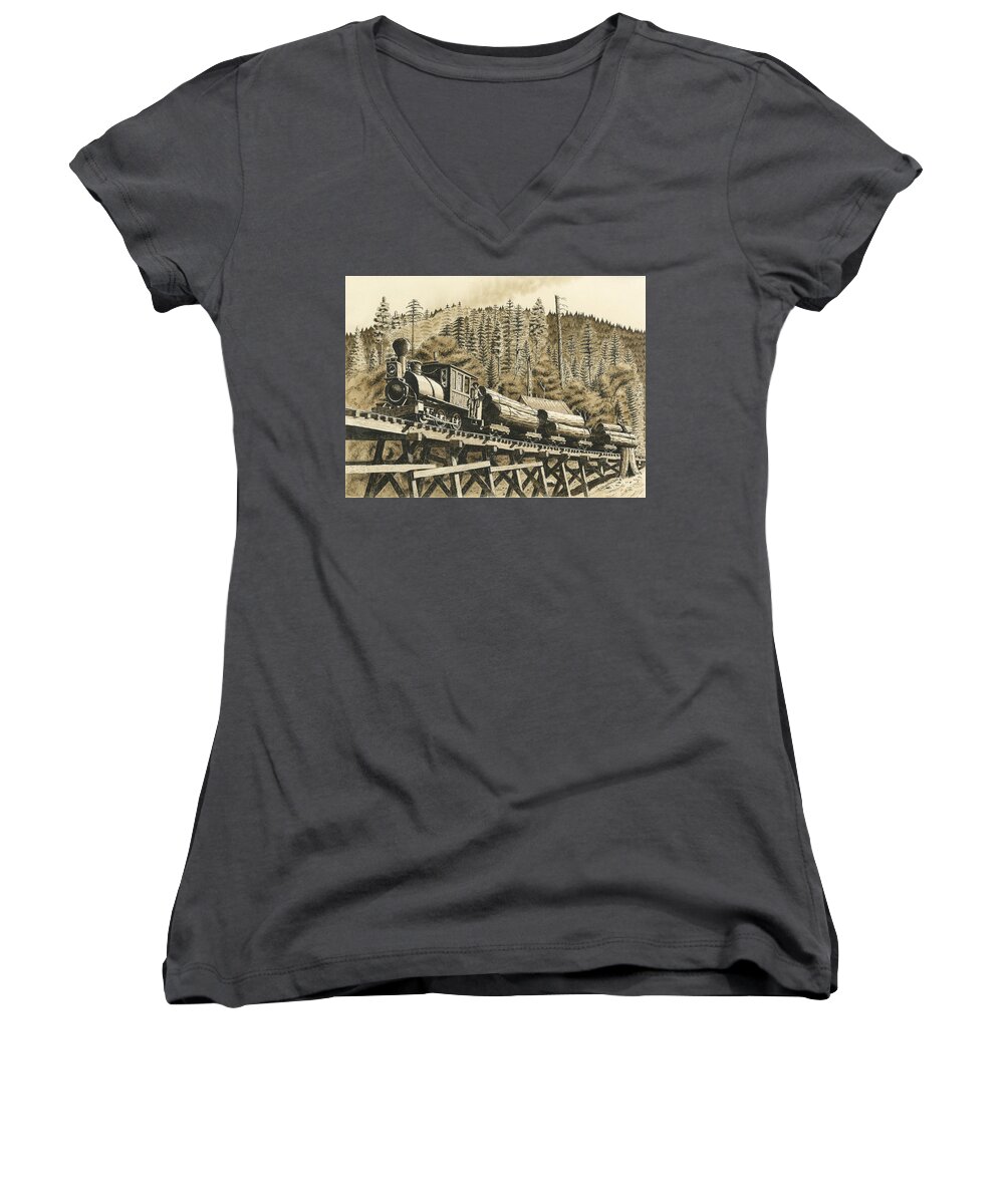 Pen And Ink Women's V-Neck featuring the painting Uncle Sam Sepia by Timothy Livingston