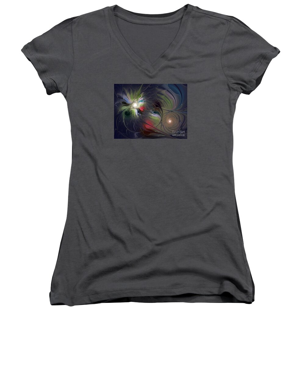 Abstract Women's V-Neck featuring the digital art Unfading by Karin Kuhlmann