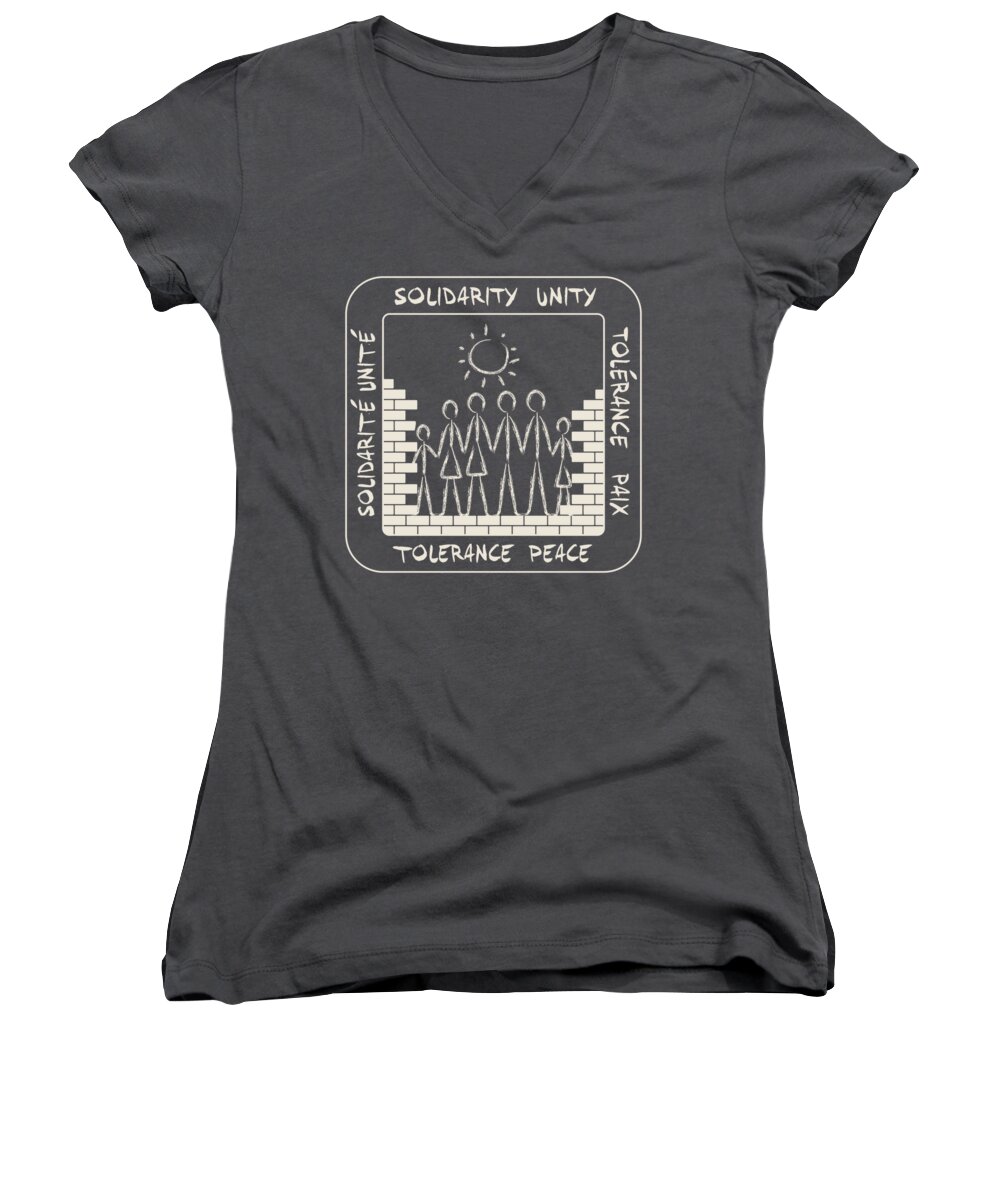 Soidarity Women's V-Neck featuring the digital art Unity Shirt by WB Johnston