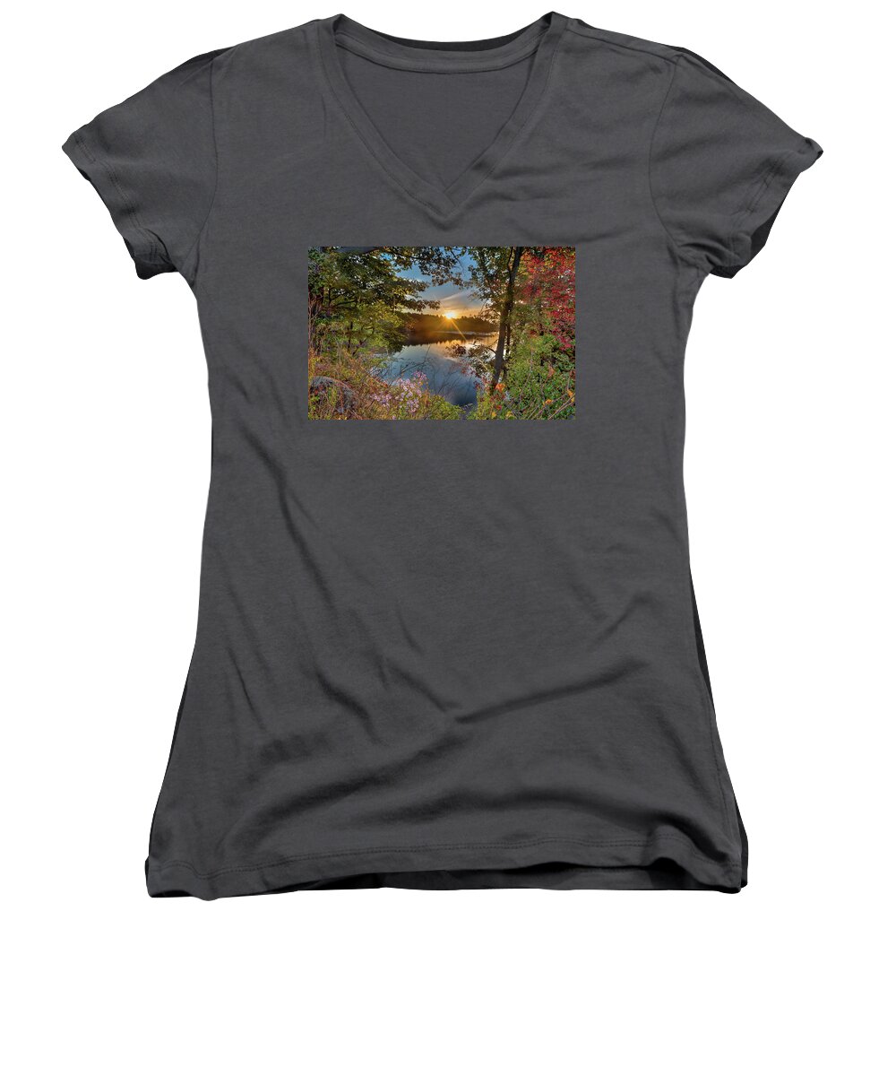 Landscape Women's V-Neck featuring the photograph Up early for the start of fall color... by Ian Sempowski