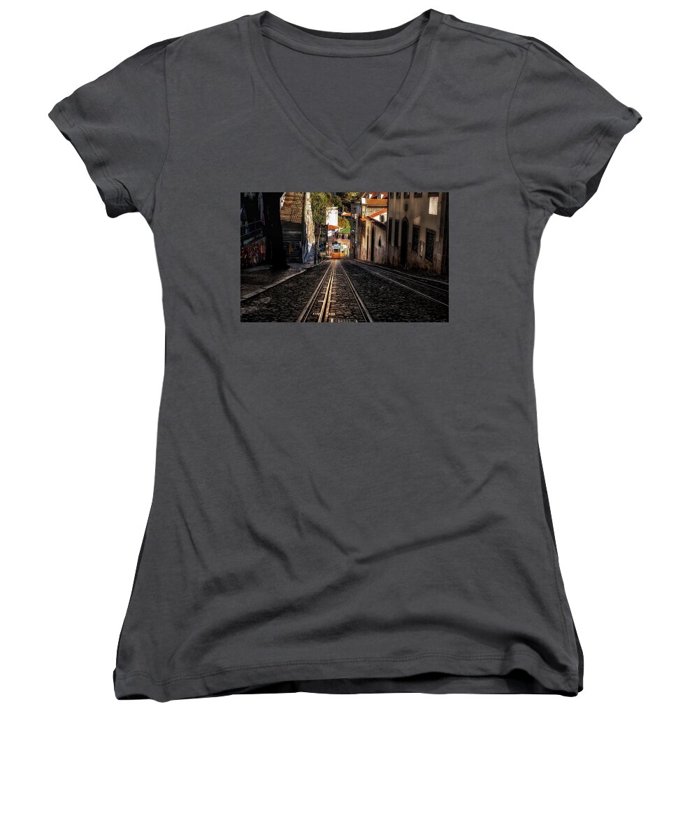 Lisbon Women's V-Neck featuring the photograph Uphill by Jorge Maia