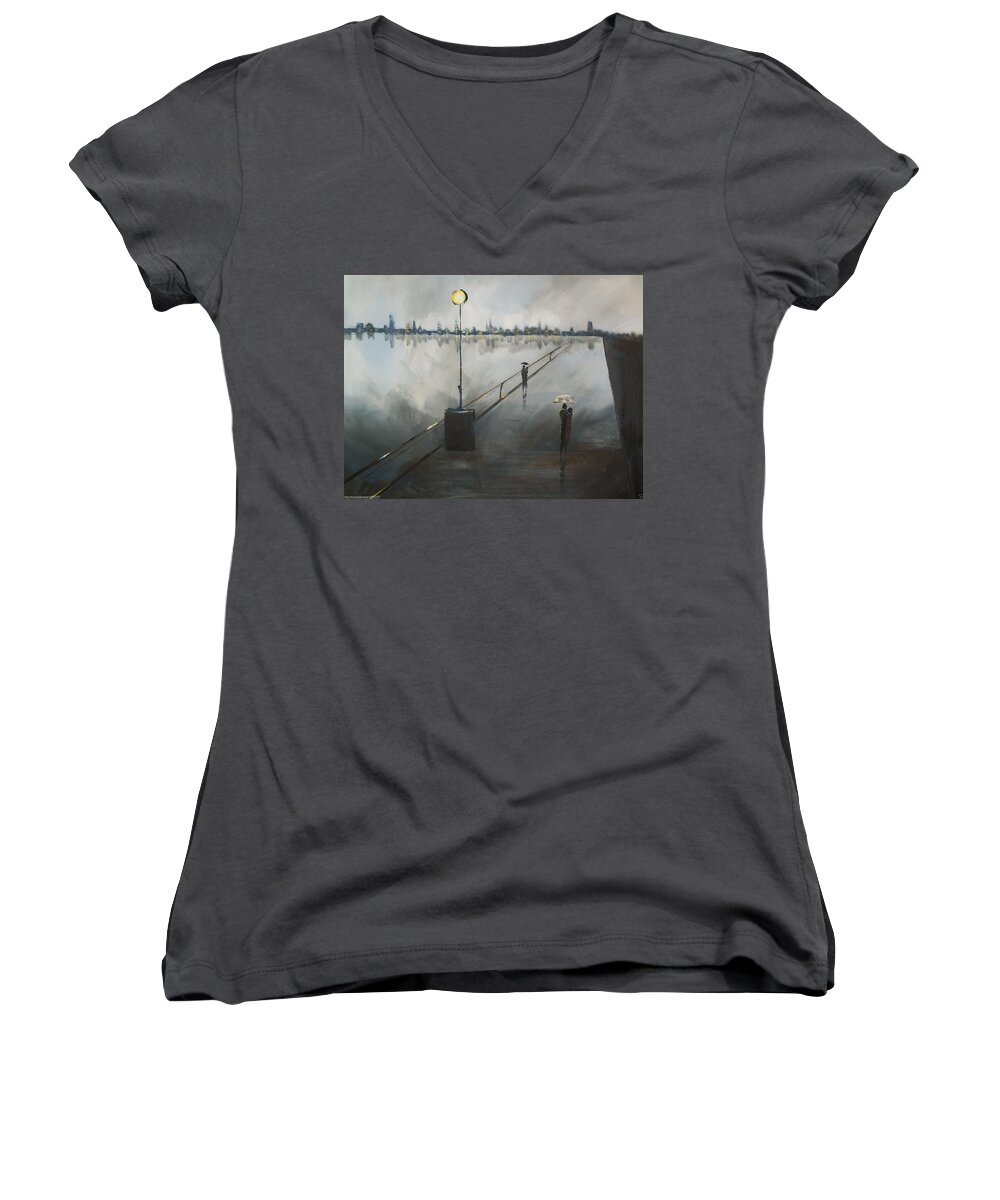 Art Women's V-Neck featuring the painting Upon the Boardwalk by Raymond Doward
