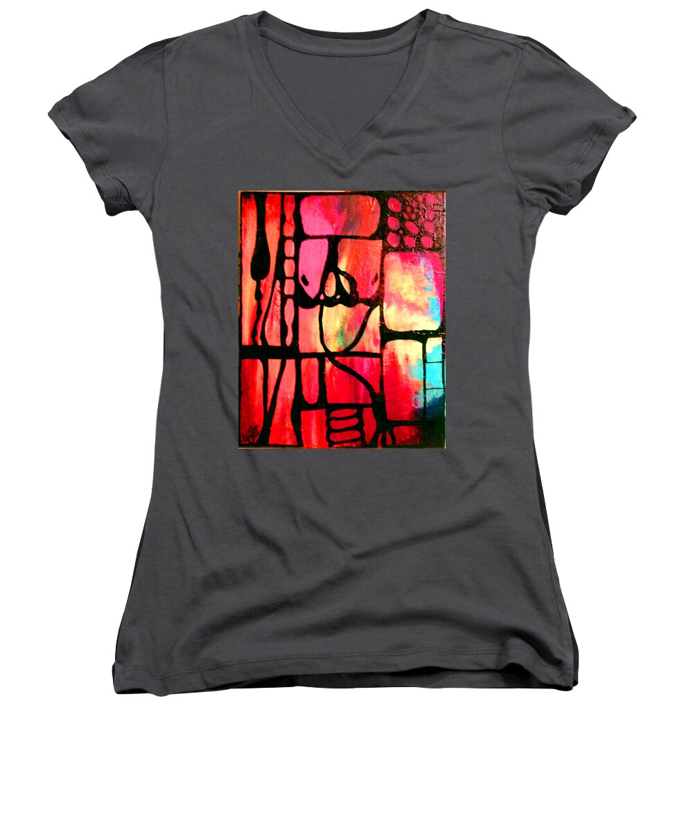 Abstract Women's V-Neck featuring the painting Stretch by Amy Shaw