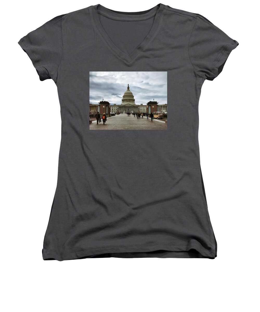 Capitol Women's V-Neck featuring the photograph U.S. Capitol Building by Chris Montcalmo