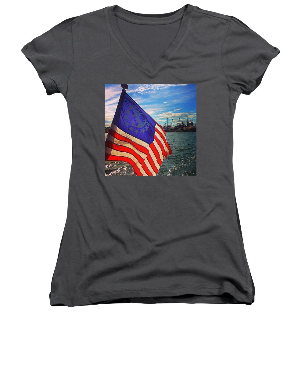 Flag Women's V-Neck featuring the photograph An American Tale by Kate Arsenault 