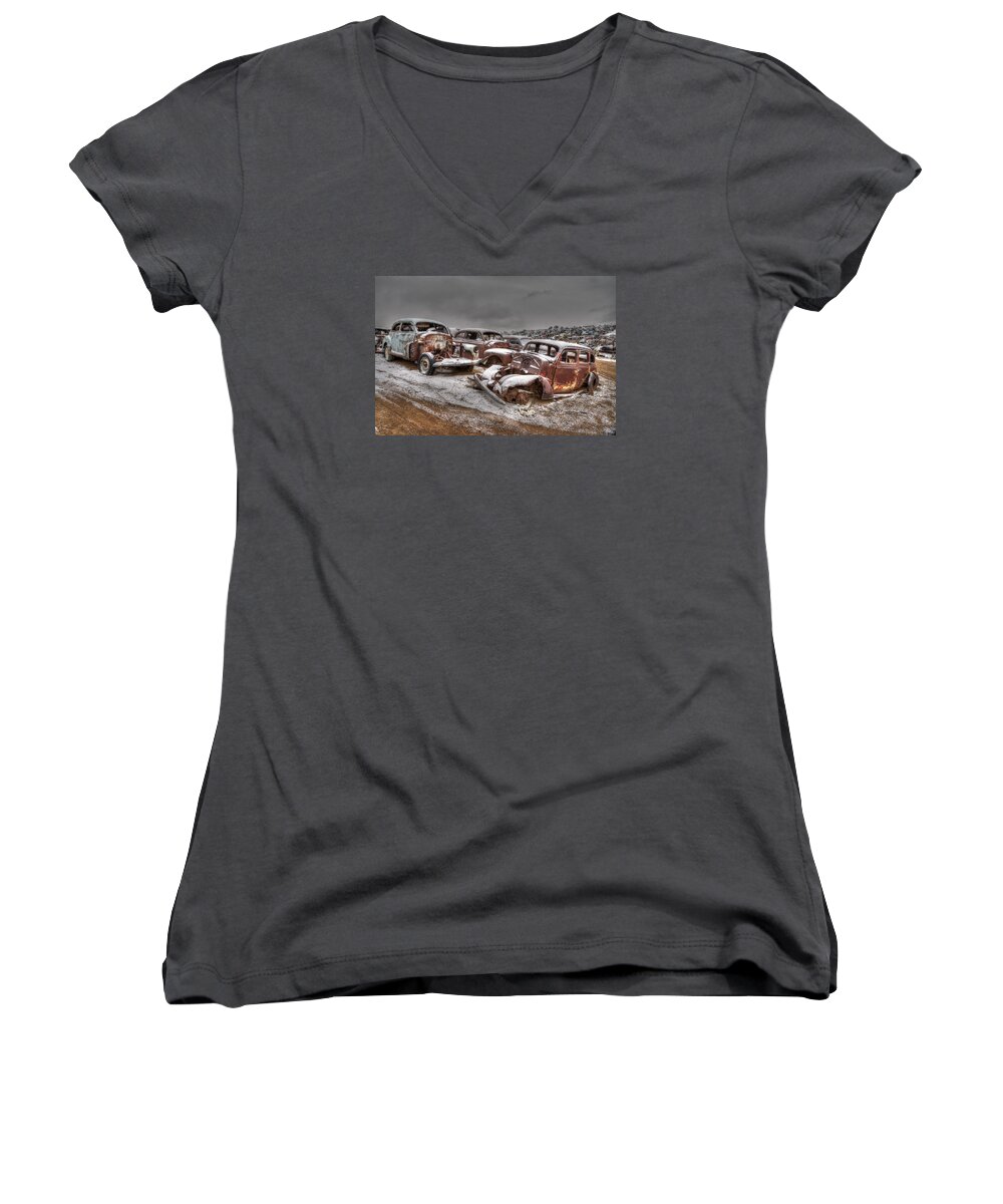 Salvage Yard Women's V-Neck featuring the photograph Used Up by Craig Incardone