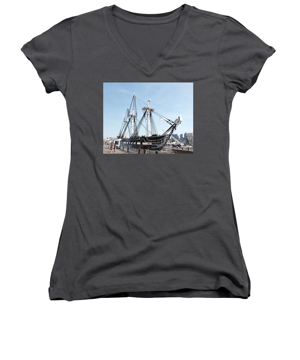 Ship Women's V-Neck featuring the photograph U S S Constitution Dry Dock by Caroline Stella