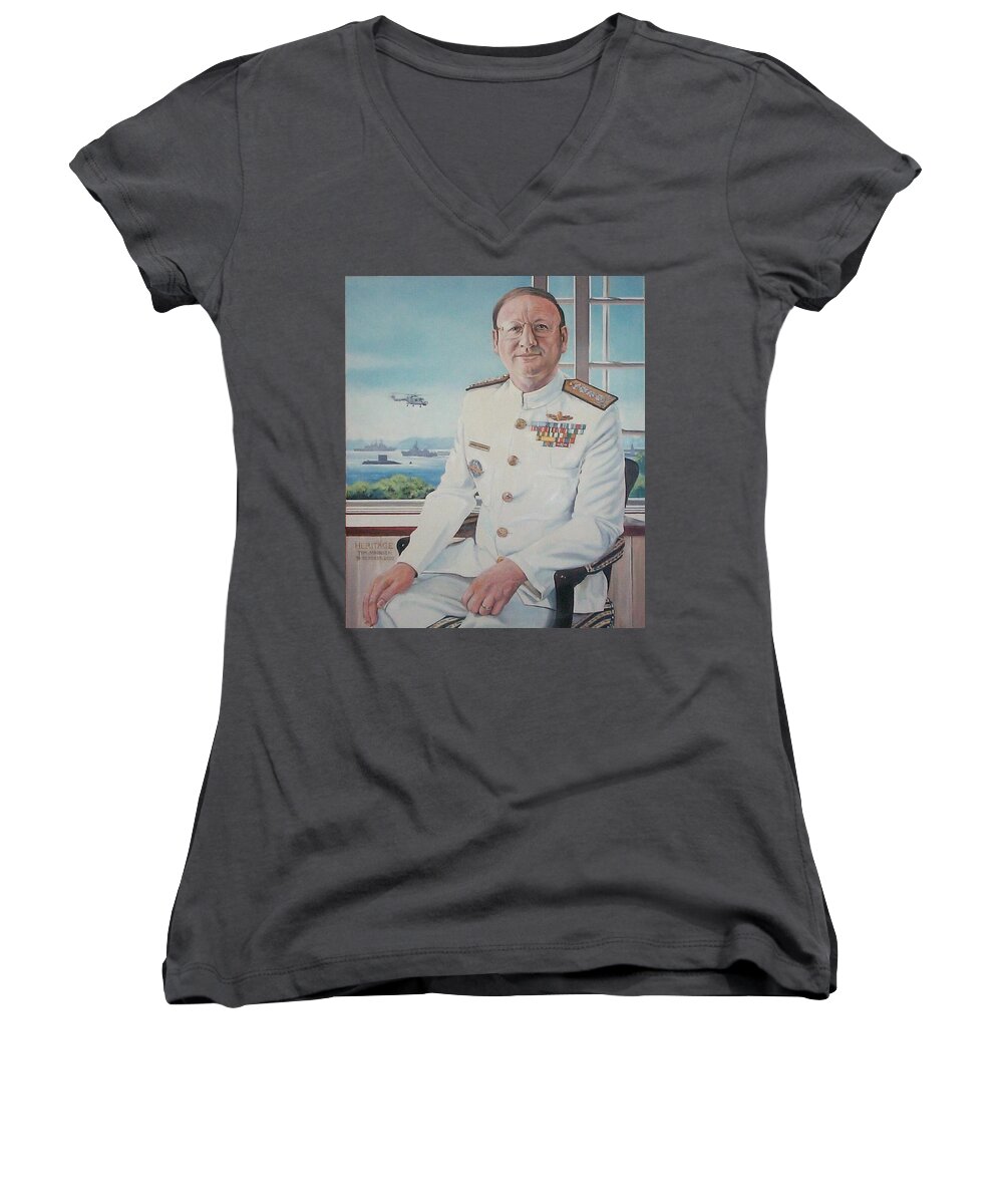 Chief Of The Navy Women's V-Neck featuring the painting VAdm Robert Claude Simpson-Anderson by Tim Johnson