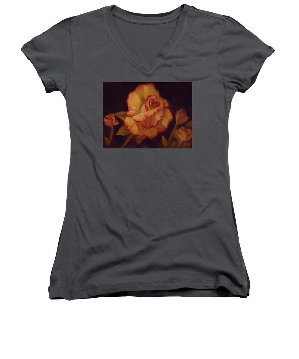 Valentine Women's V-Neck featuring the painting Valentine Rose 2 by Sharon Casavant