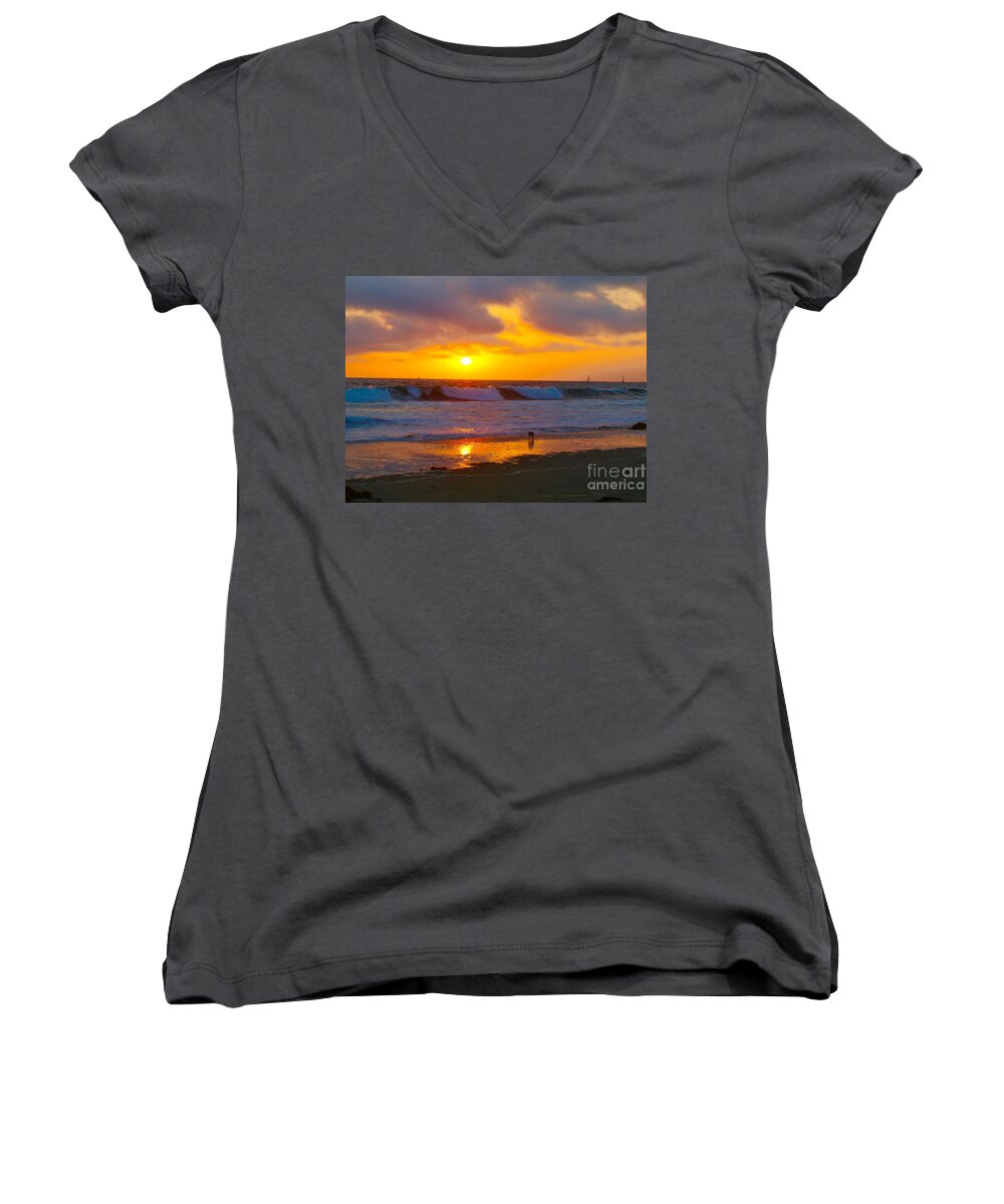 Beach Women's V-Neck featuring the photograph Venice Beach, California Sunset by Michelle Stradford