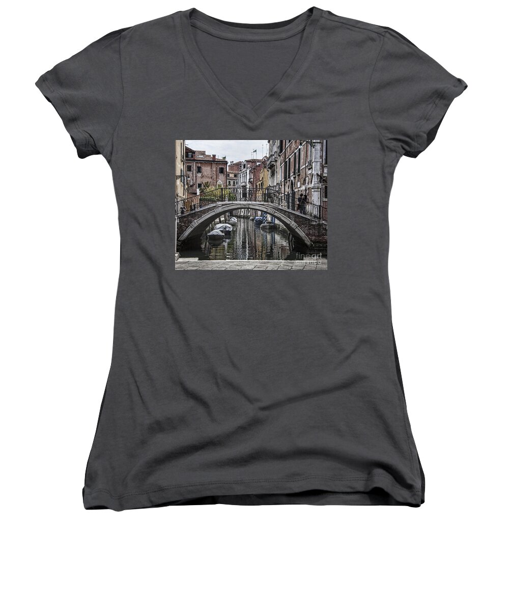 Venice Women's V-Neck featuring the photograph Venice Crossing by Shirley Mangini