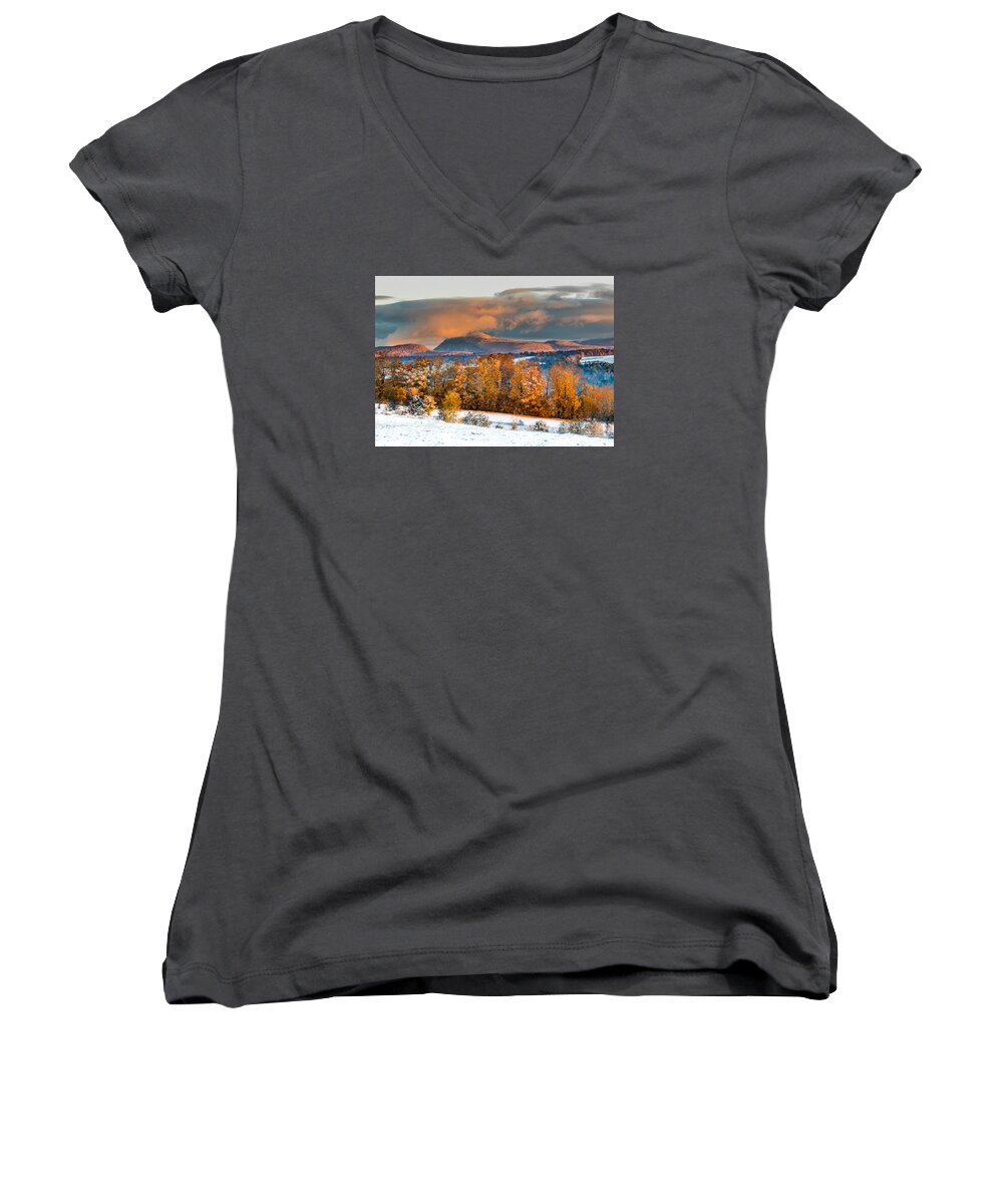 Autumn Women's V-Neck featuring the photograph Vermont Snowliage Scene by Tim Kirchoff