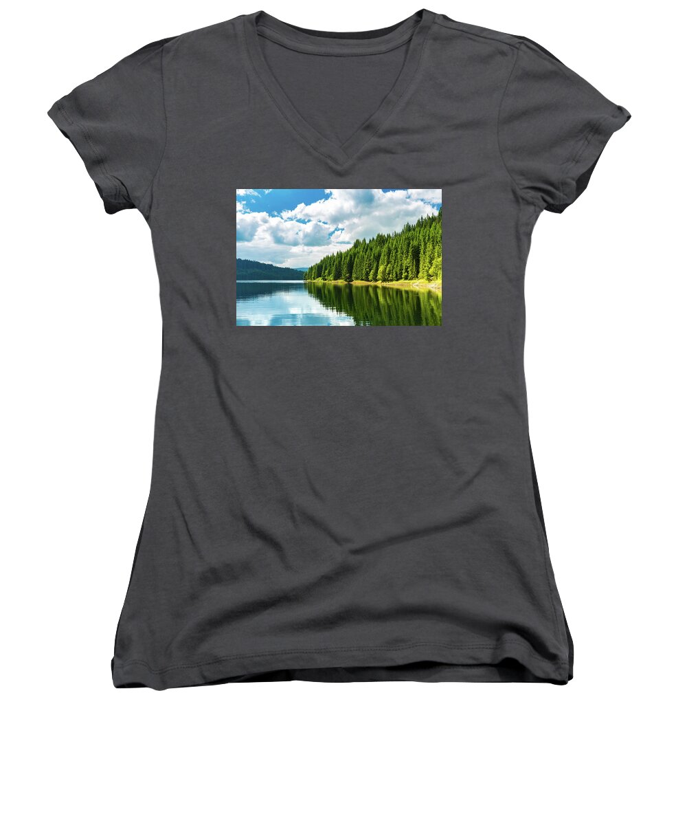 Romania Women's V-Neck featuring the photograph Vidra Lake by Mihai Andritoiu