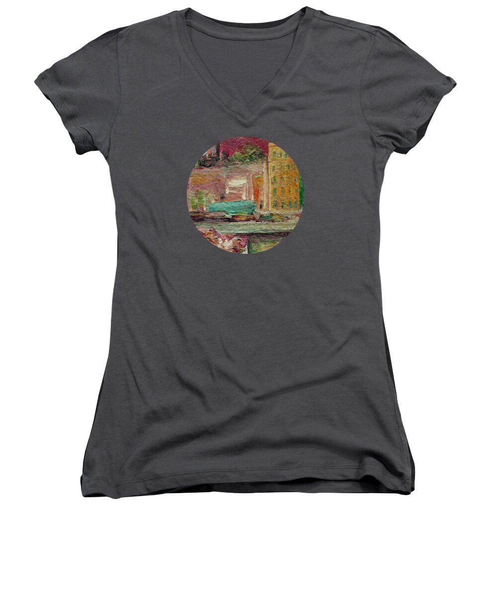 Cityscape Women's V-Neck featuring the painting View from a Balcony by Mary Wolf