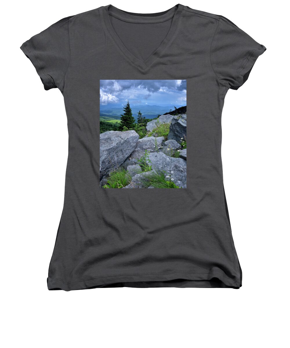 Grandfather Women's V-Neck featuring the photograph View from Grandfather Mtn NC by Steve Hurt