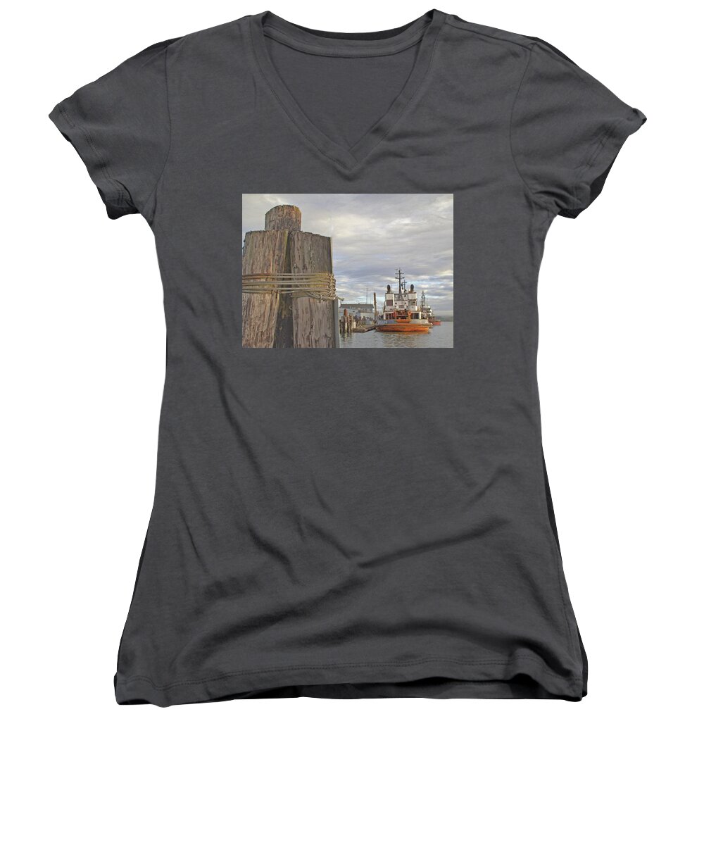 Boat Women's V-Neck featuring the photograph View from the Pilings by Suzy Piatt