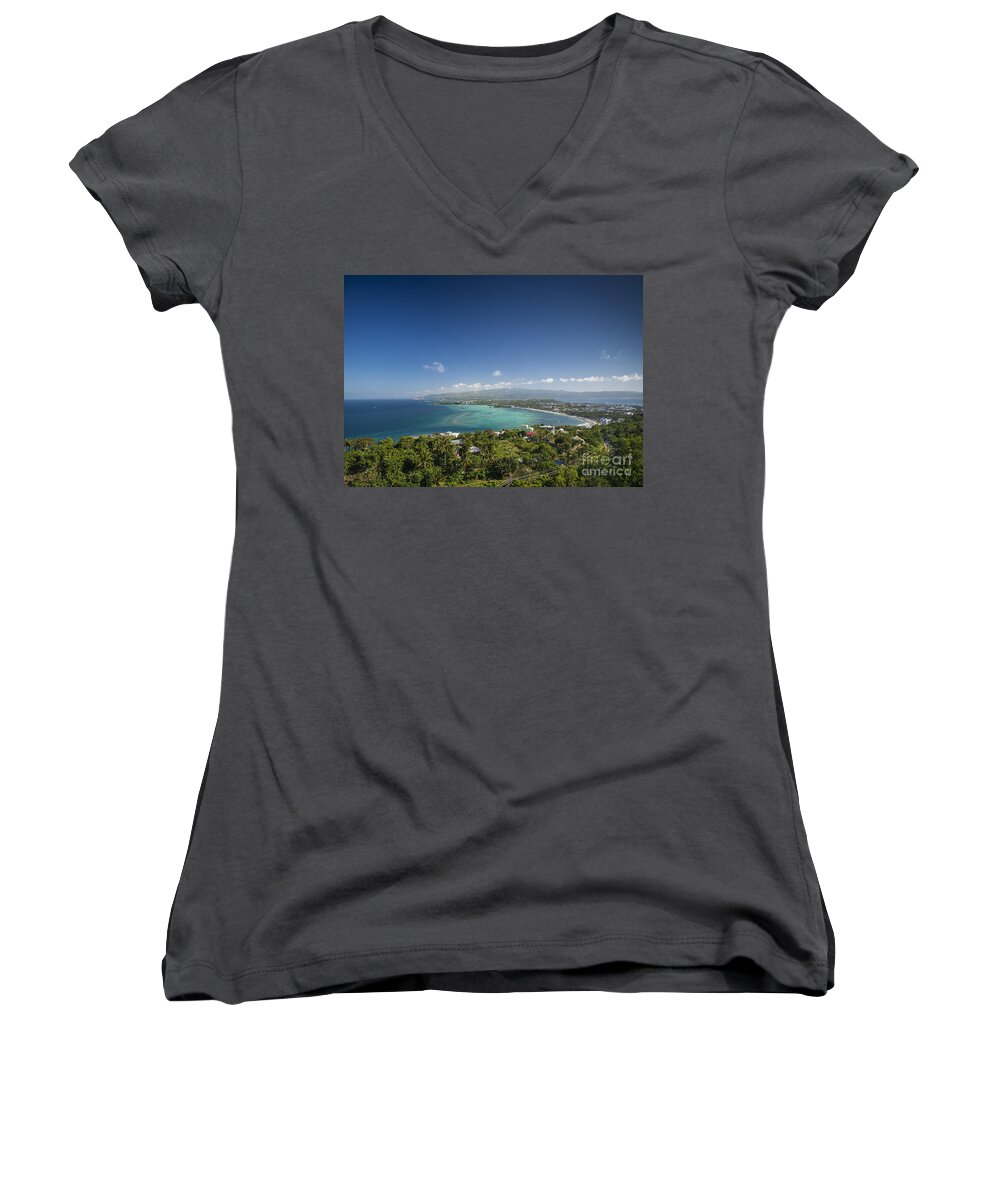 Area Women's V-Neck featuring the photograph View of boracay island tropical coastline in philippines by JM Travel Photography