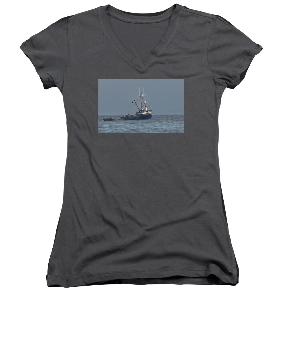 Viking Fisher Women's V-Neck featuring the photograph Viking Fisher 1 by Randy Hall