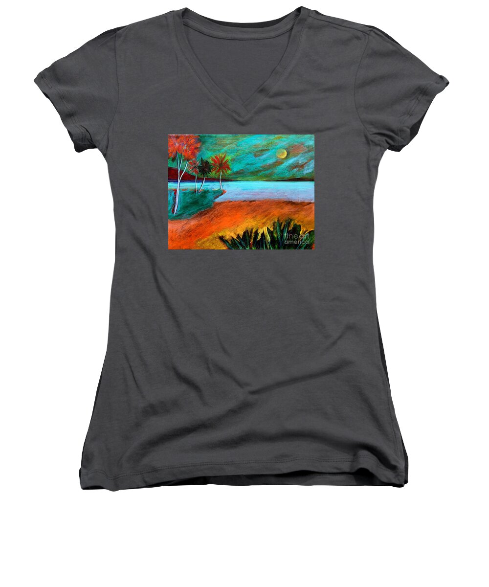 Twilight Landscape Women's V-Neck featuring the painting Vinoy Park Twilight by Elizabeth Fontaine-Barr