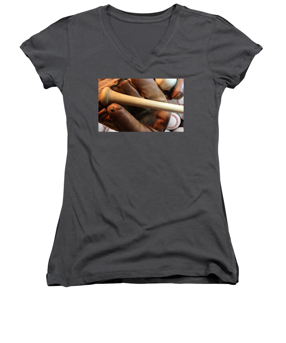 Baseball Women's V-Neck featuring the photograph Vintage Baseball by Pat Cook
