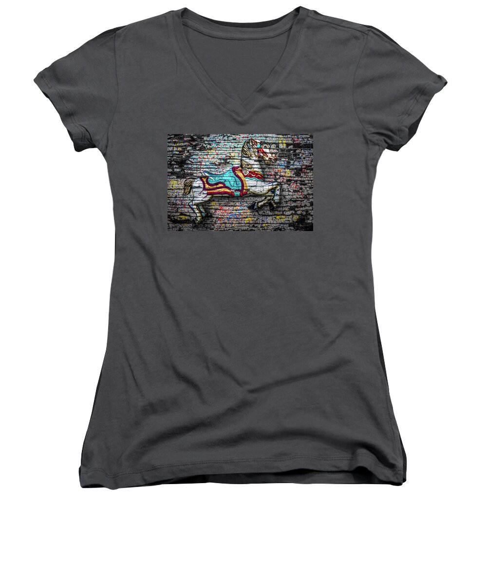 Bryan Women's V-Neck featuring the photograph Vintage Carousel Horse by Michael Arend