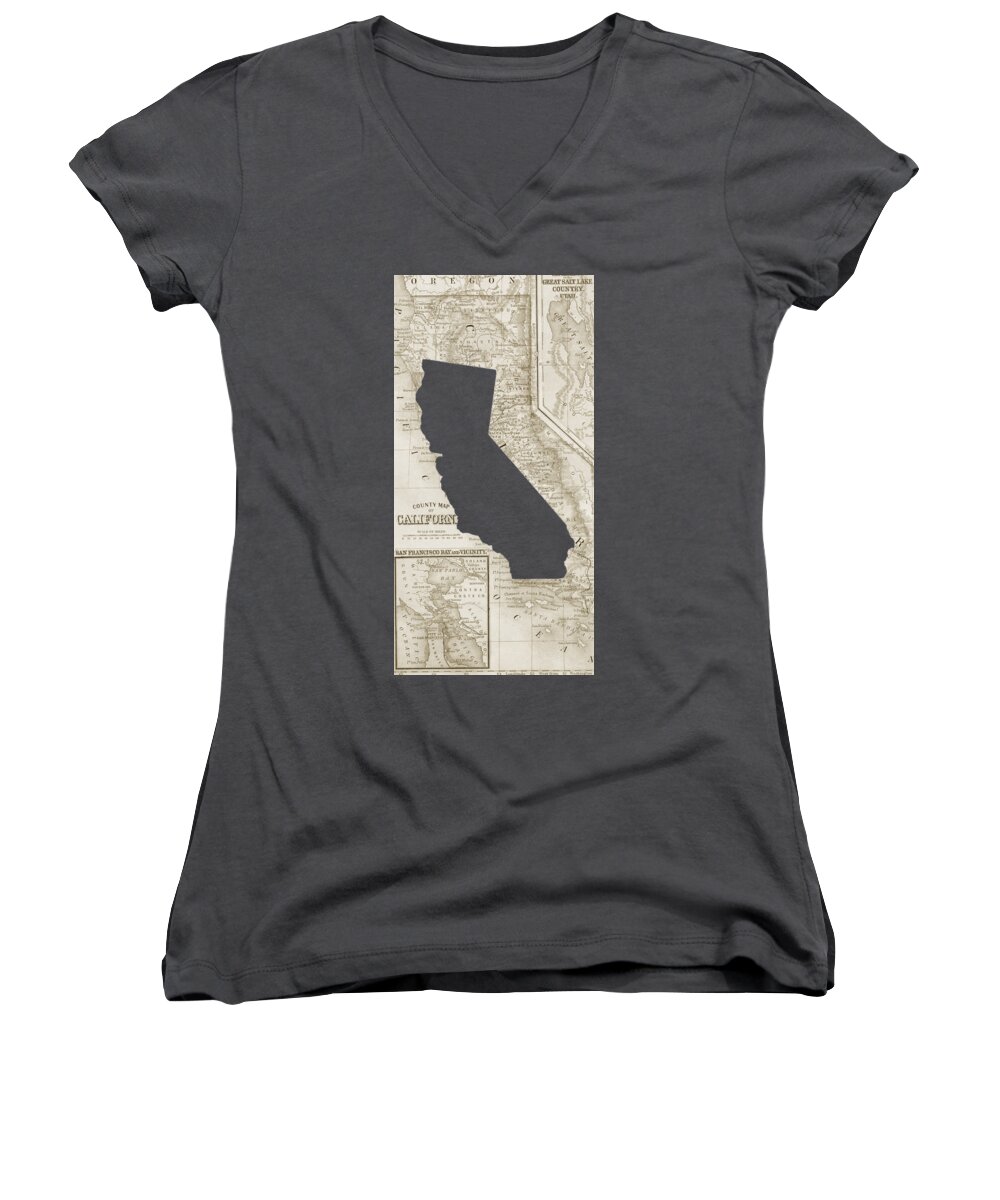 Map Women's V-Neck featuring the digital art Vintage Map of California Phone Case by Edward Fielding