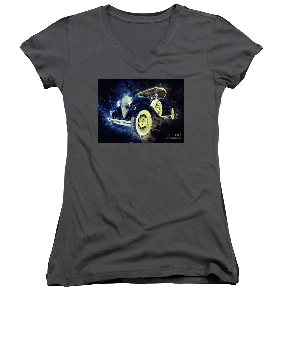 Sevenstyles Women's V-Neck featuring the photograph Vintage Shebang by Jack Torcello