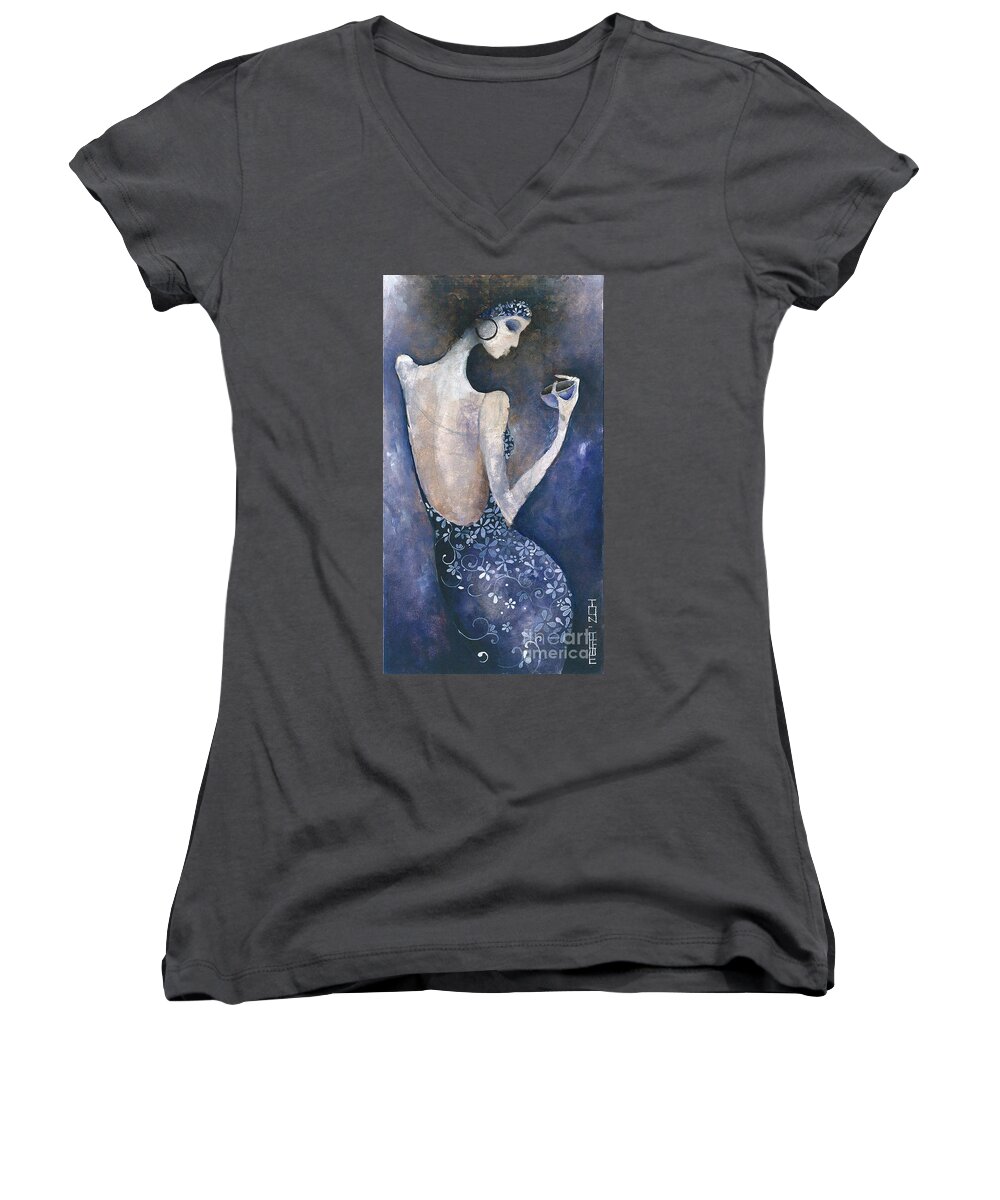 Woman Women's V-Neck featuring the painting Violet inspiration by Maya Manolova