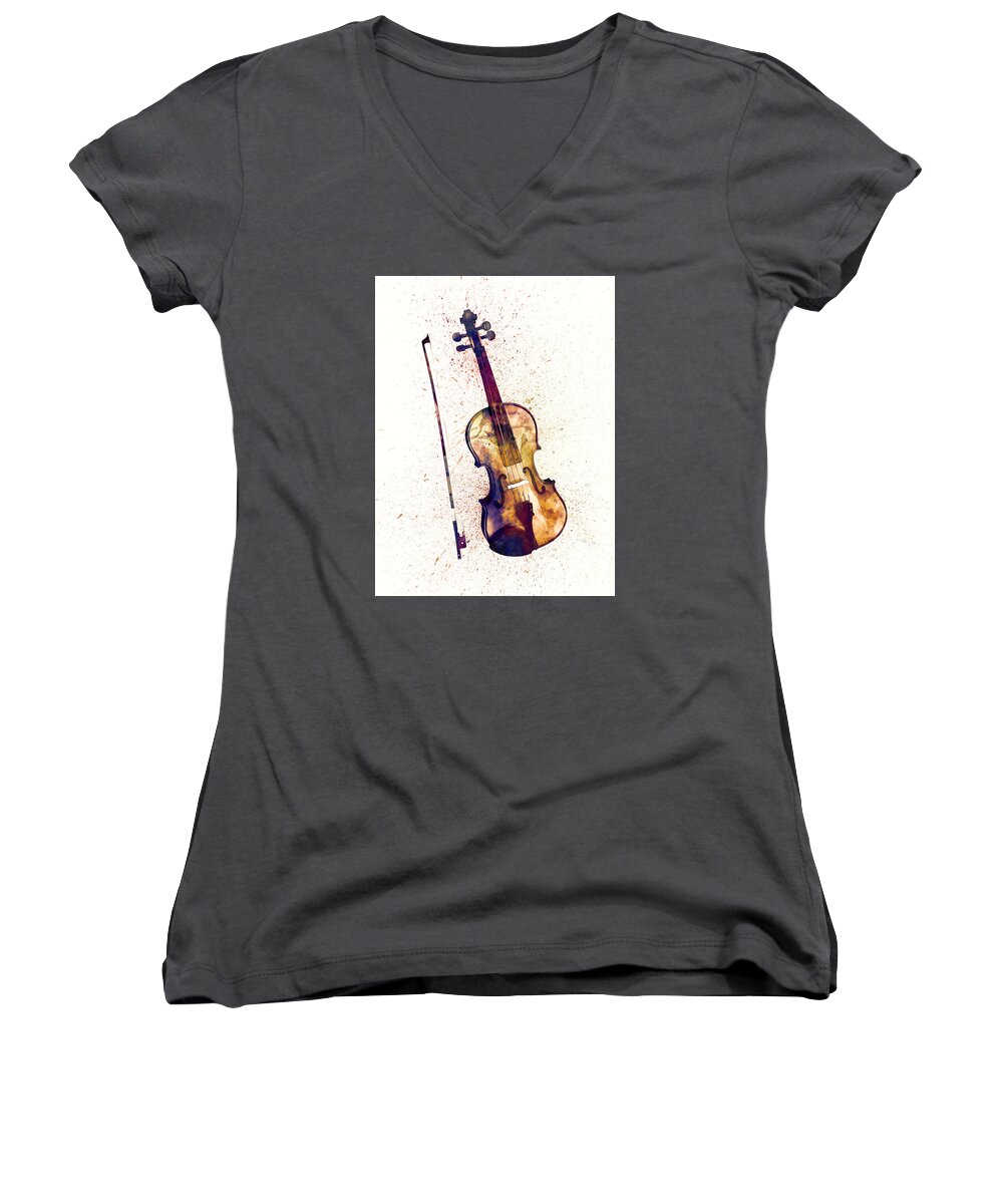 Musical Instrument Women's V-Neck featuring the digital art Violin Abstract Watercolor by Michael Tompsett