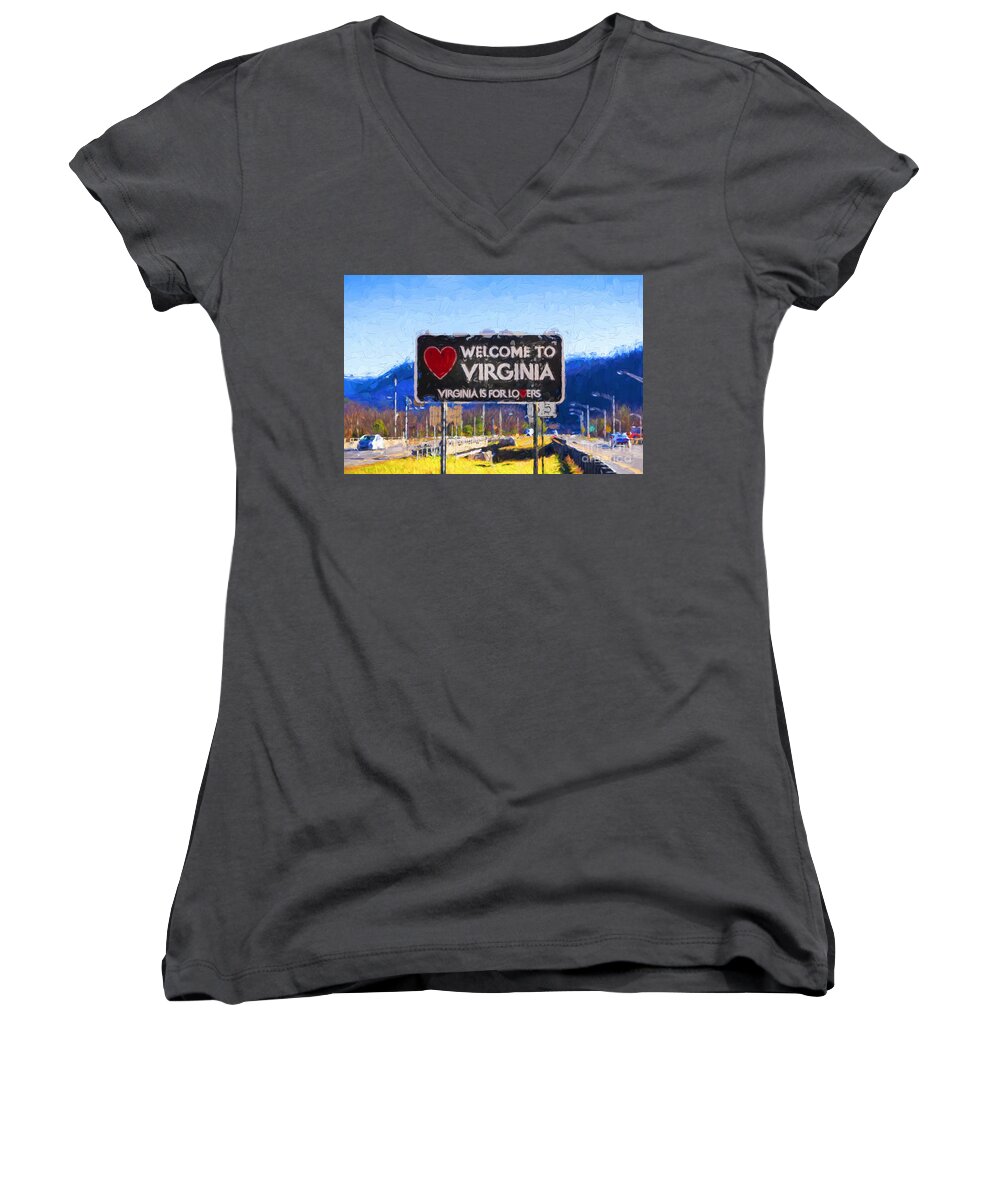Virginia Women's V-Neck featuring the photograph Virginia Is For Lovers by Les Palenik