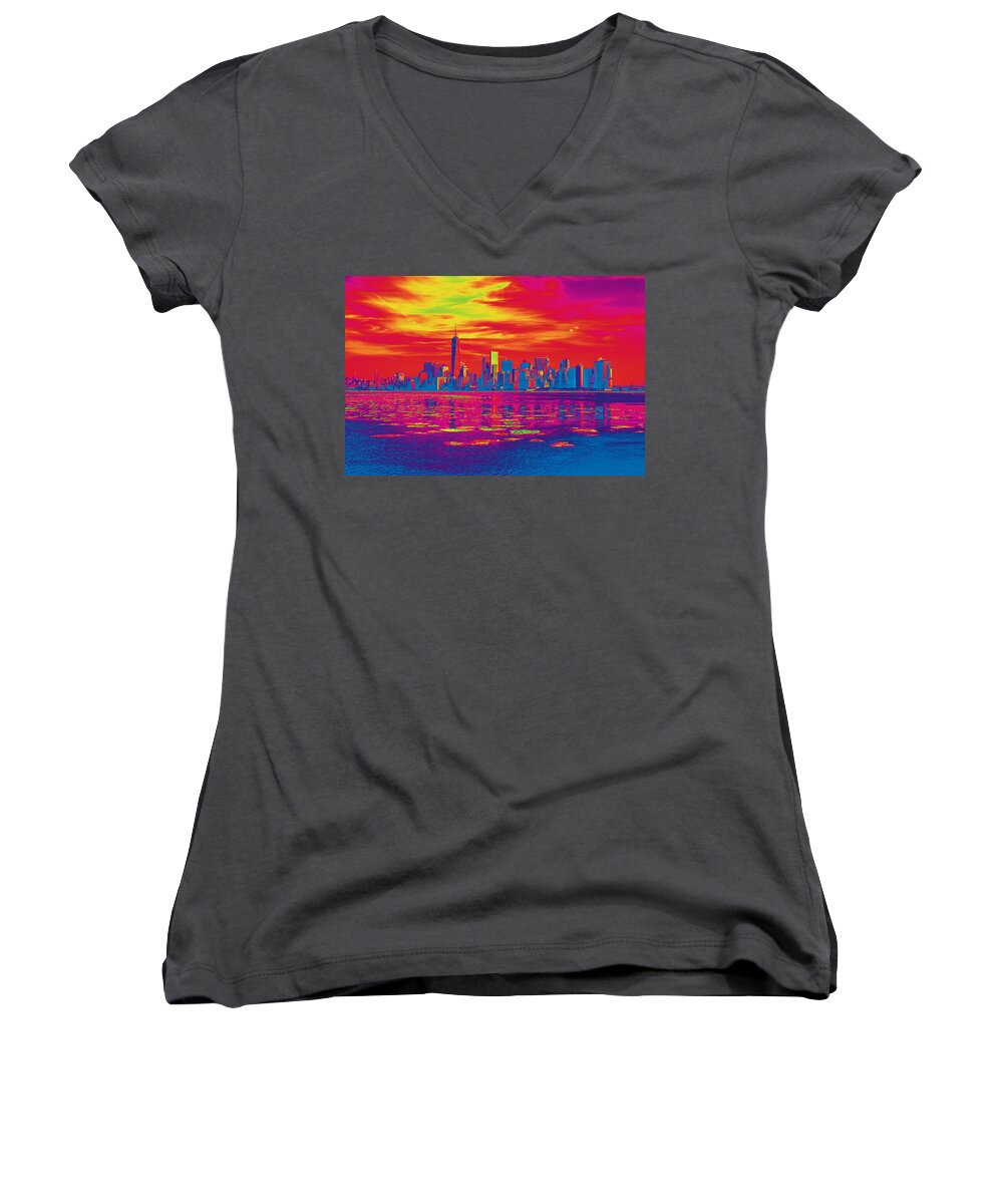 New York Women's V-Neck featuring the photograph Vivid Skyline of New York City, United States by Anthony Murphy