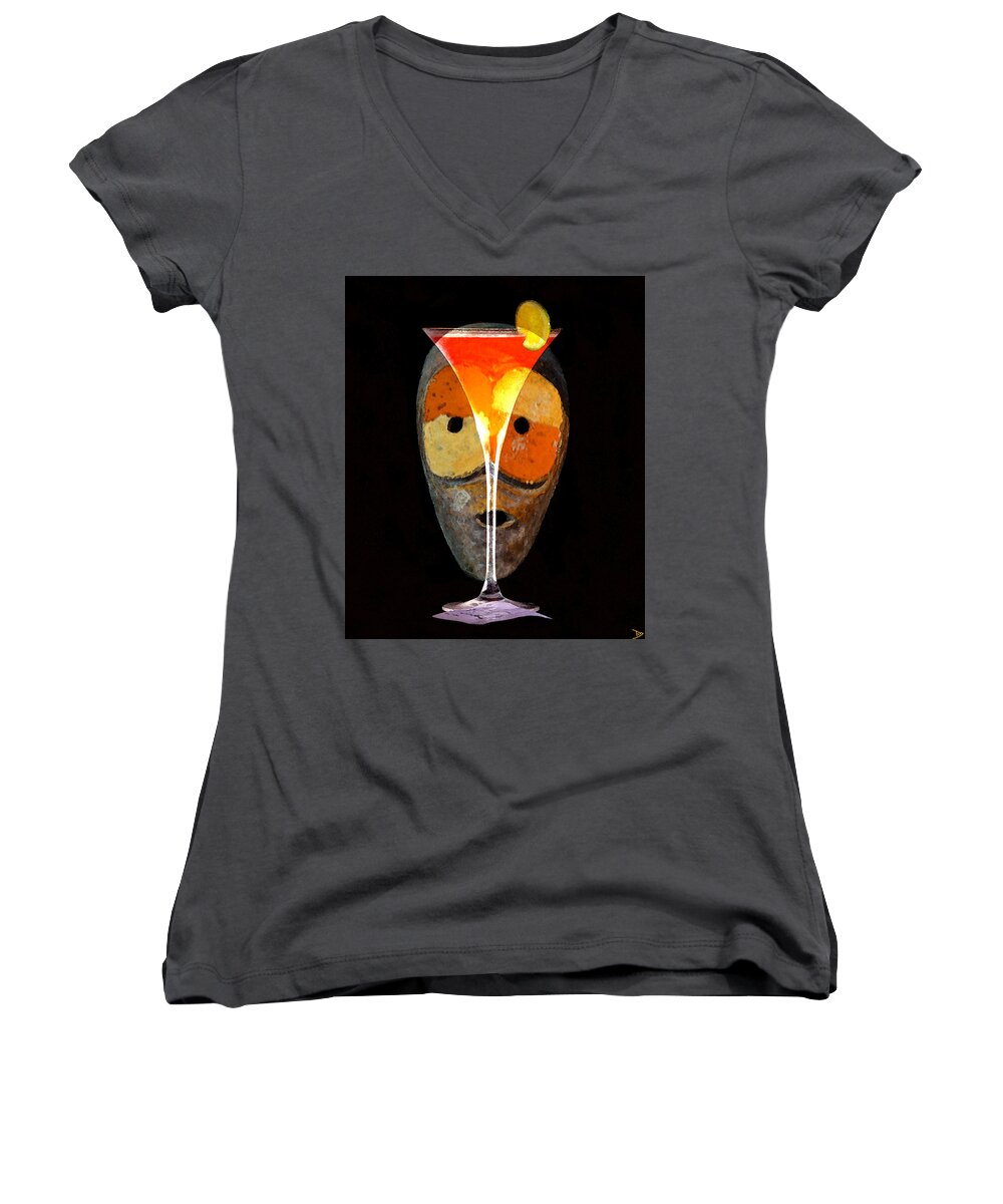 Voodoo Martini Women's V-Neck featuring the painting Voodoo Martini by David Lee Thompson