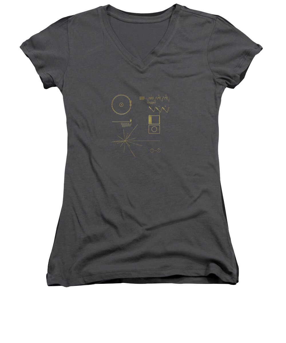 'the Space Odyssey' Collection By Serge Averbukh Women's V-Neck featuring the digital art Voyager Golden Record Cover by Serge Averbukh