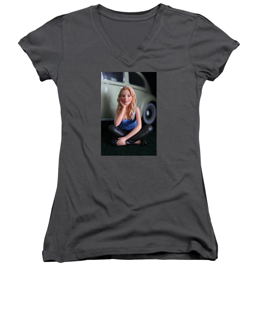 Vw Women's V-Neck featuring the photograph VW kind of Girl by Jewels Hamrick