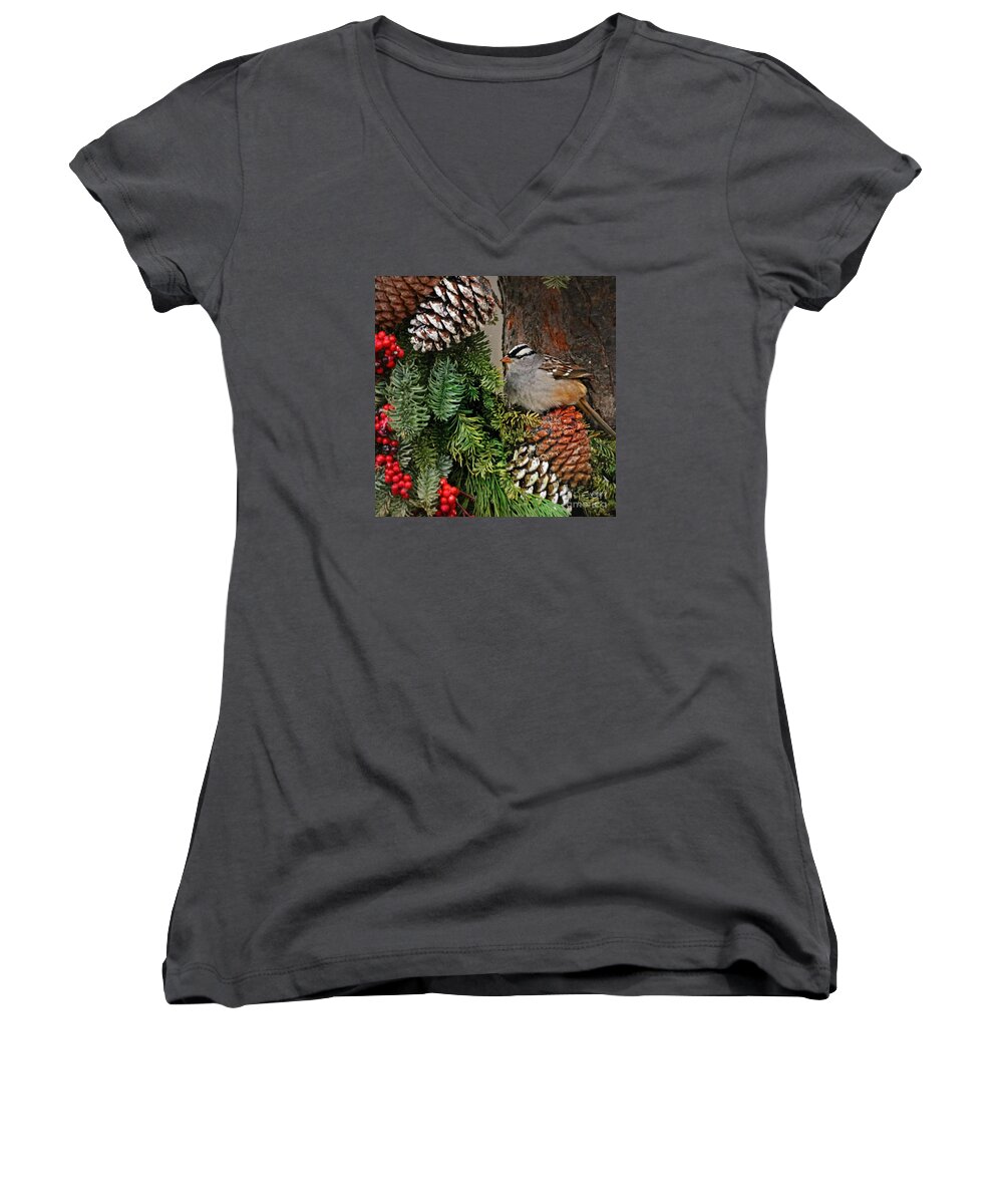 Nature Women's V-Neck featuring the photograph Waiting for Christmas by Nava Thompson