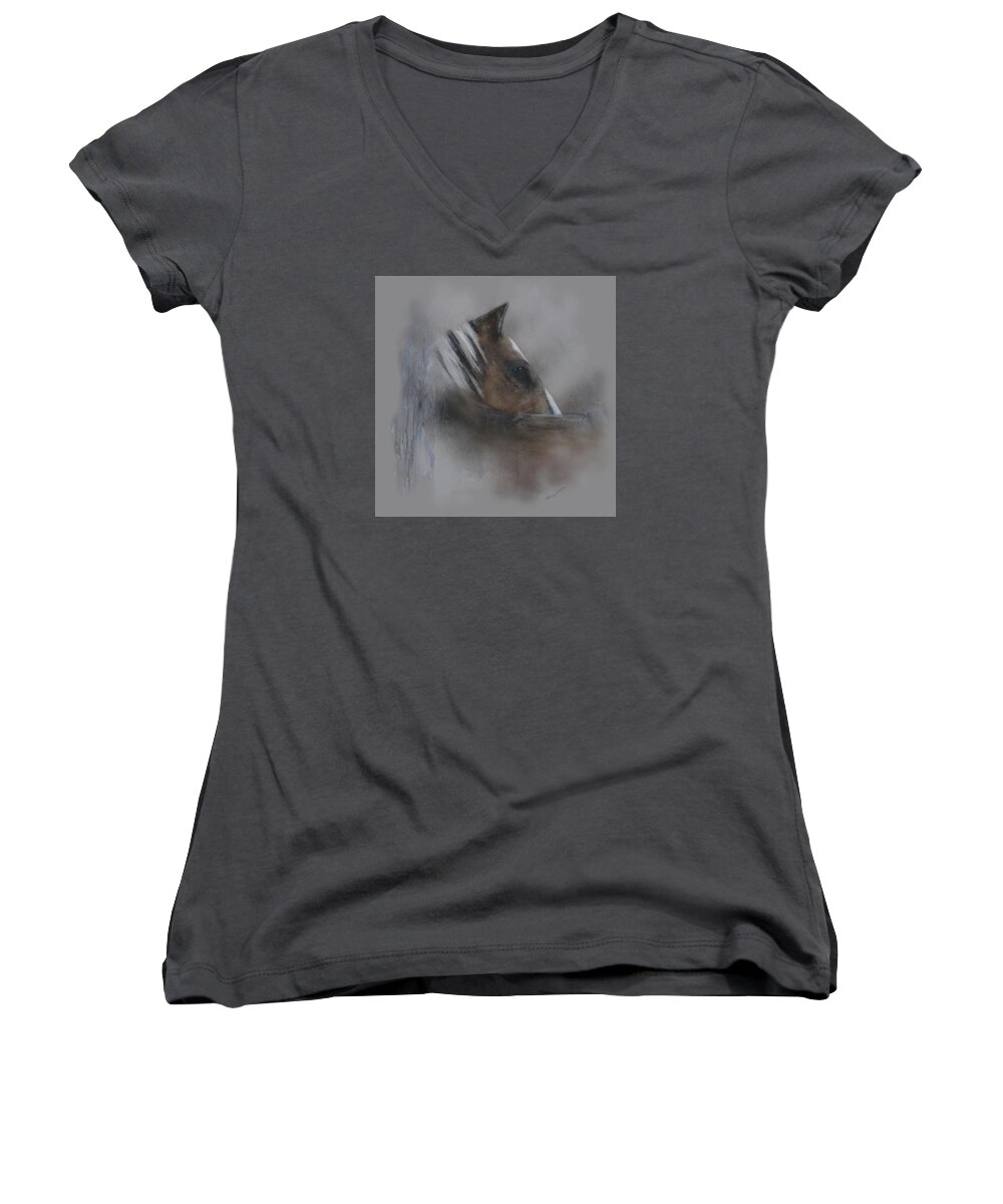 Canvas Prints Women's V-Neck featuring the painting Waiting by Jackie Flaten