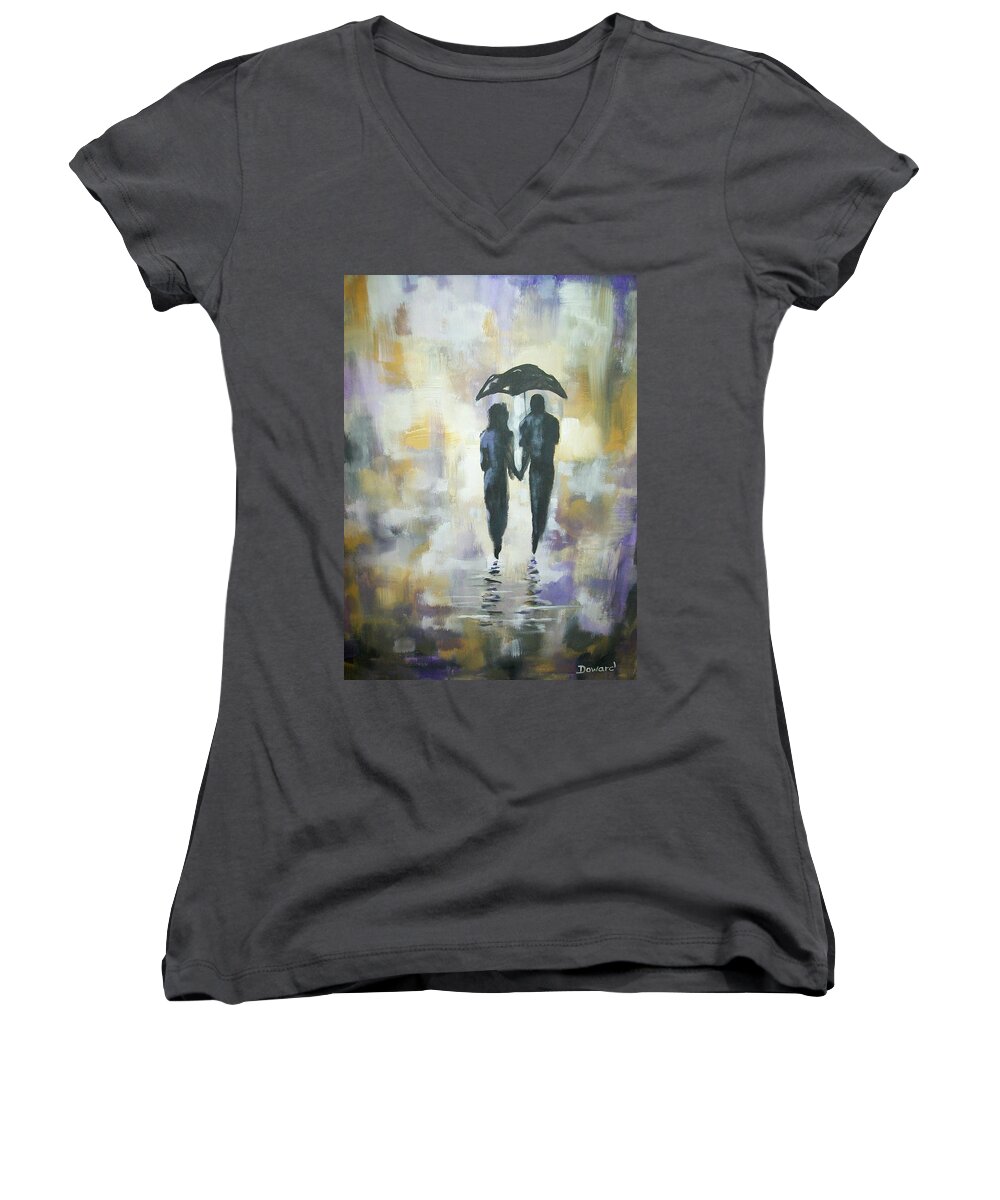 Art Women's V-Neck featuring the painting Walk in the Rain #3 by Raymond Doward