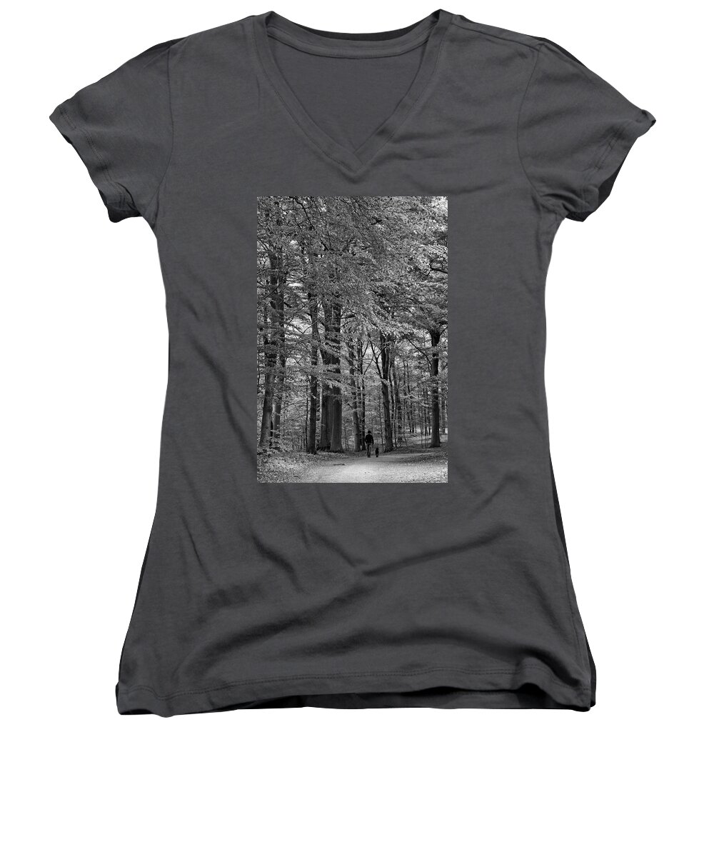 Forest Women's V-Neck featuring the photograph Walk in the Woods - 365-221 by Inge Riis McDonald