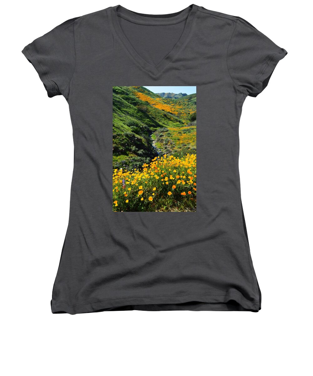 Poppies Women's V-Neck featuring the photograph Walker Canyon Vista by Glenn McCarthy Art and Photography