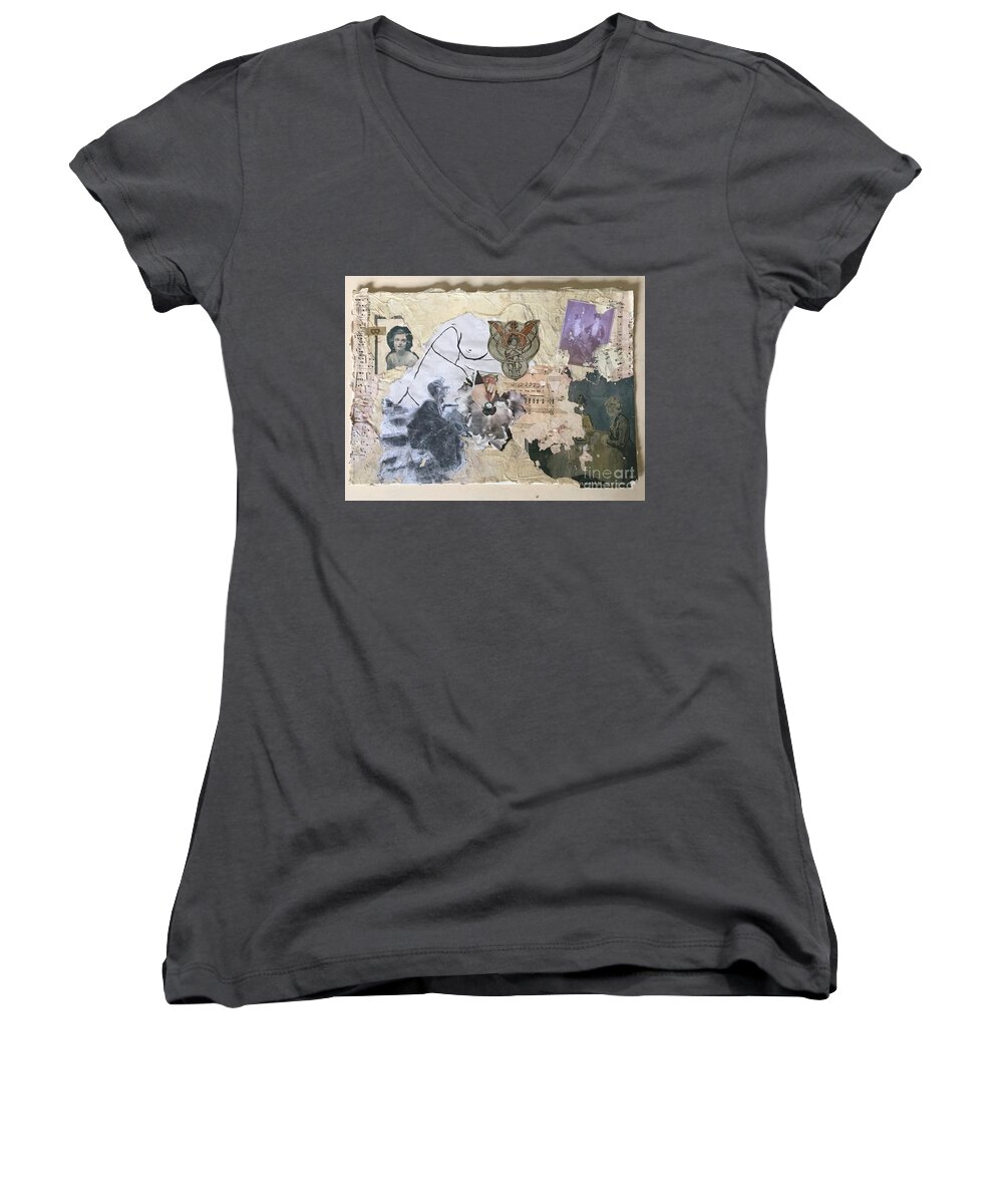 Handmade Paper Women's V-Neck featuring the drawing Want to Hug... by M Bellavia