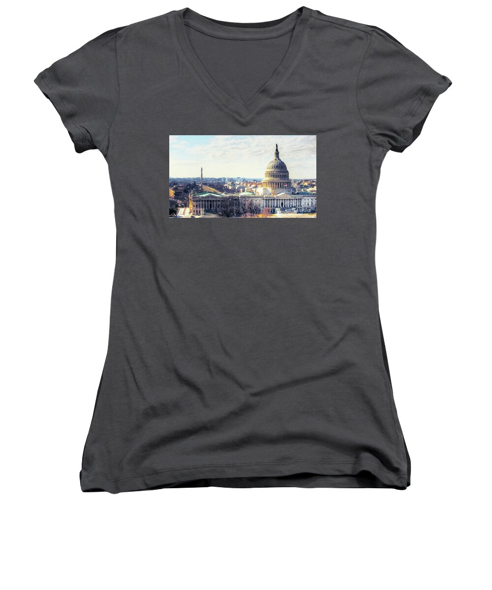 American Women's V-Neck featuring the painting Washington DC Building 9I8 by Gull G